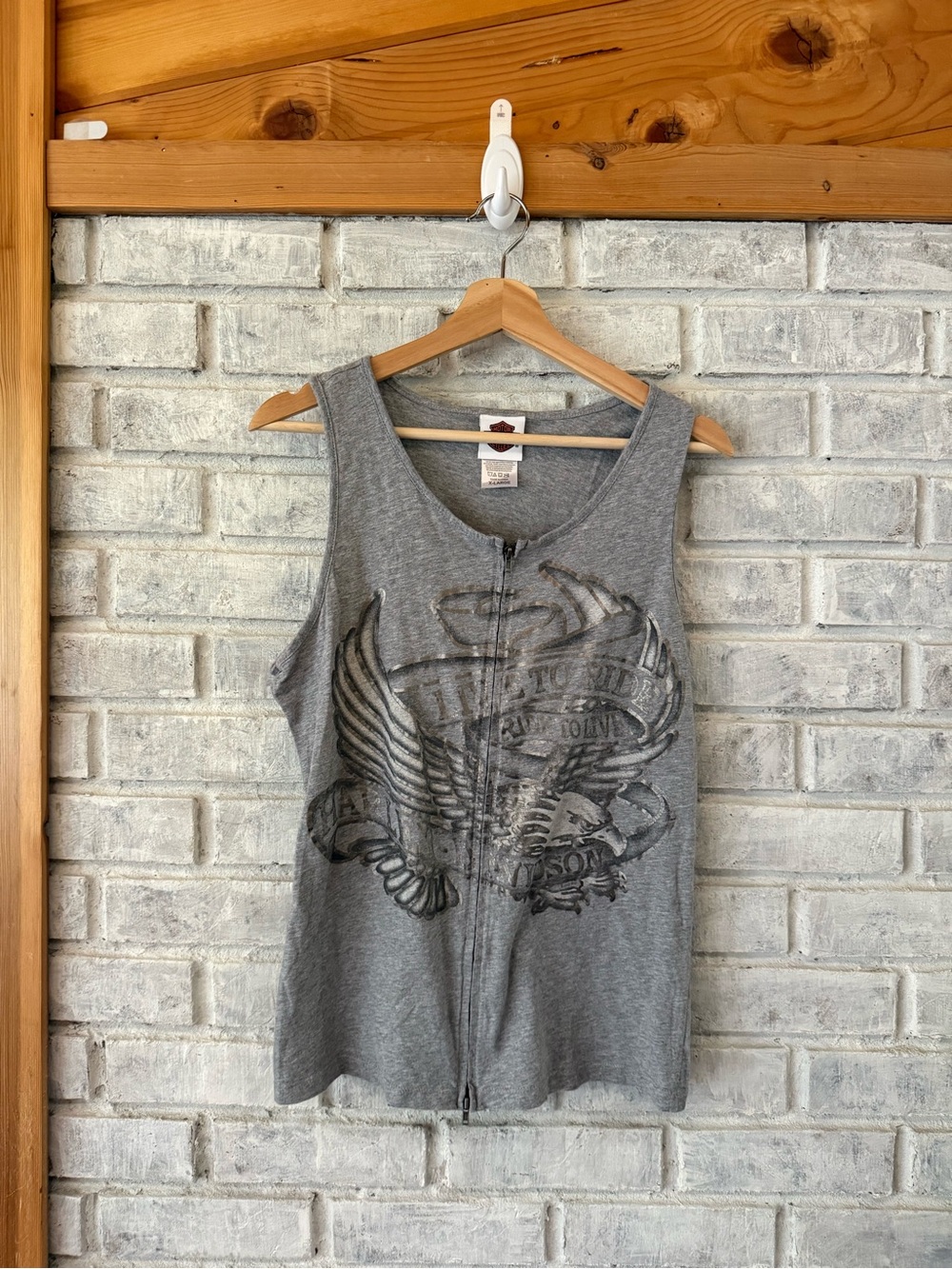 Harley-Davidson Gray Zip-Front Eagle Tank Top